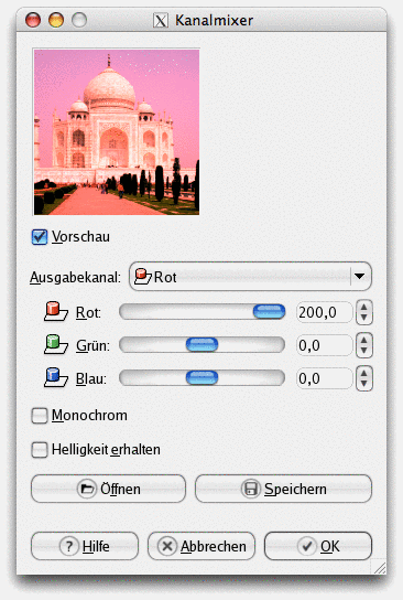 Eigenschaften für das Filter Kanalmixer